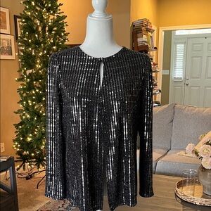 Anne Klein Black and Silver Sequined Blouse- Size Small